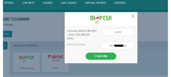 Using Mpesa to withdraw from 22bet step 4