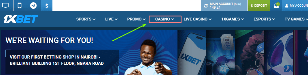 navigate to casino on 1xbet