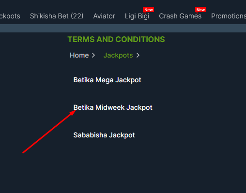 Betika Midweek Jackpot terms and conditions