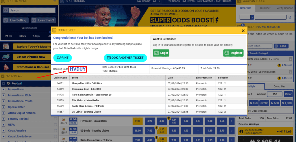Betting Code in Betking